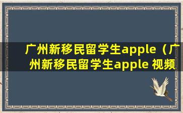广州新移民留学生apple（广州新移民留学生apple 视频在线）
